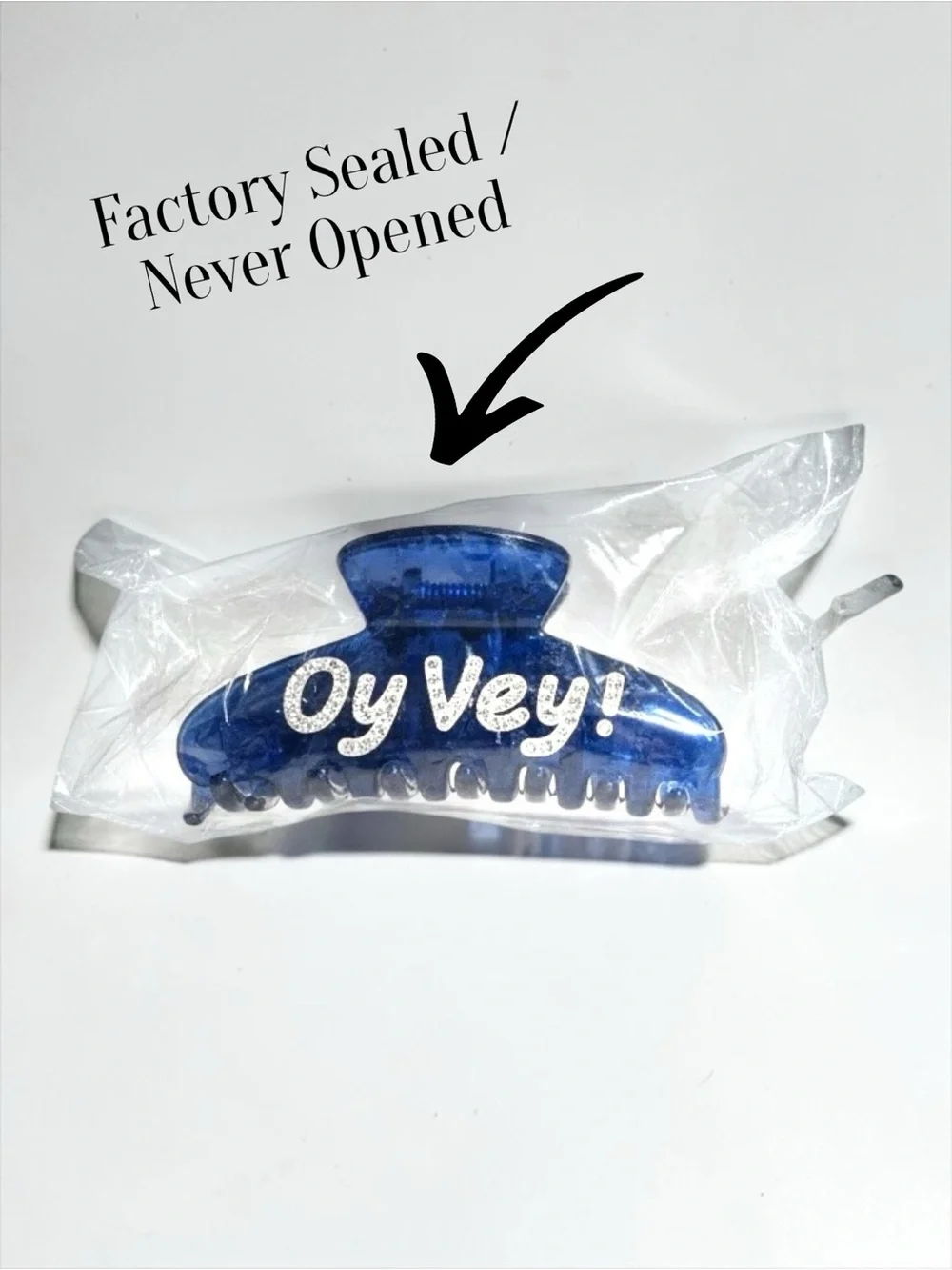 Funny “Oy Vey” Hair Claw Clip Blue Rhinestone Statement Clip Gift NWT / Sealed